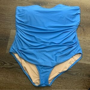 J.crew Womens blue ruched bandeau one piece swimsuit 22